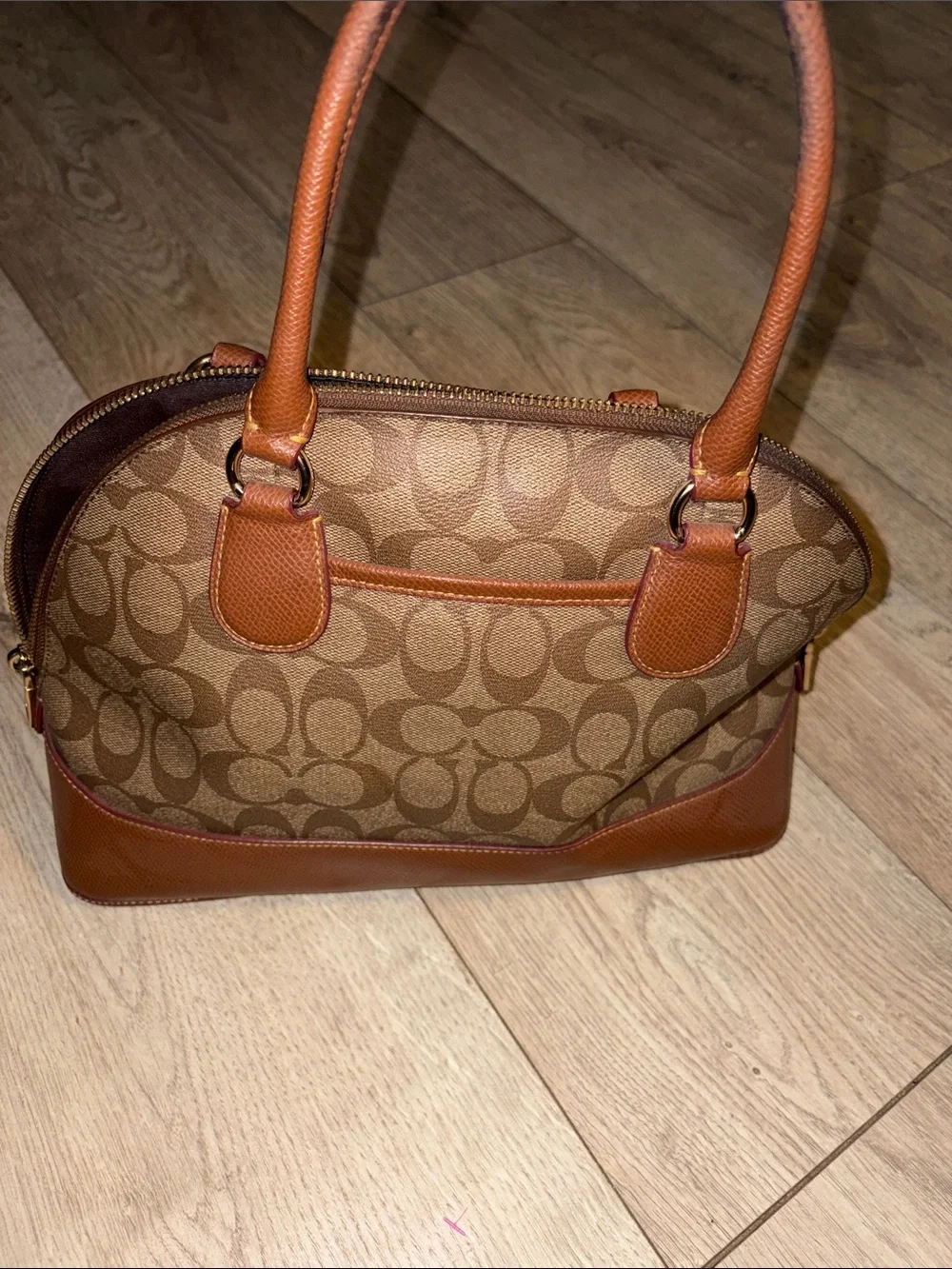 Coach Brown/Tan Signature Dome Satchel with Gold Plaque